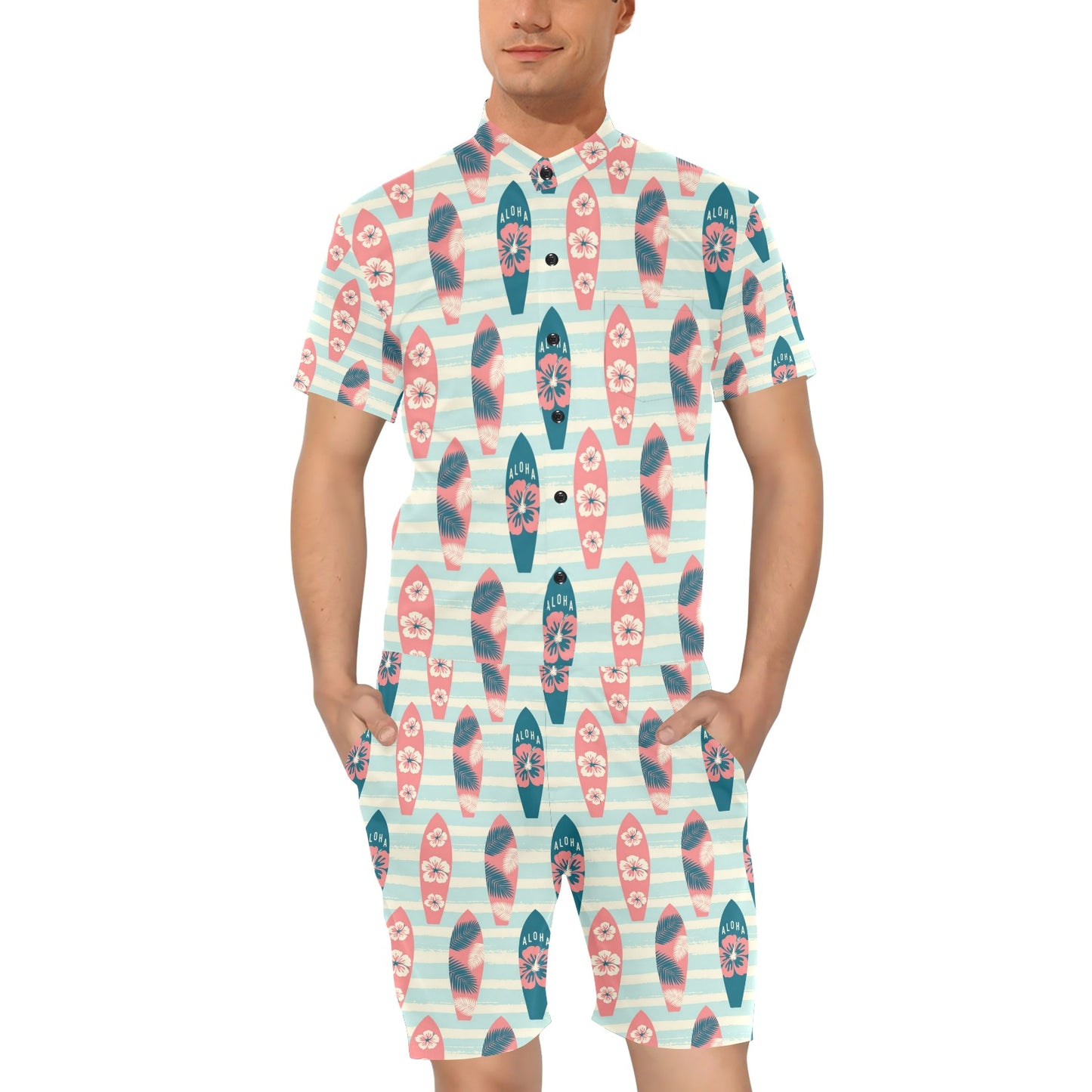 Aloha Hawaii Surfboard Pattern Print Design 02 Men's Romper