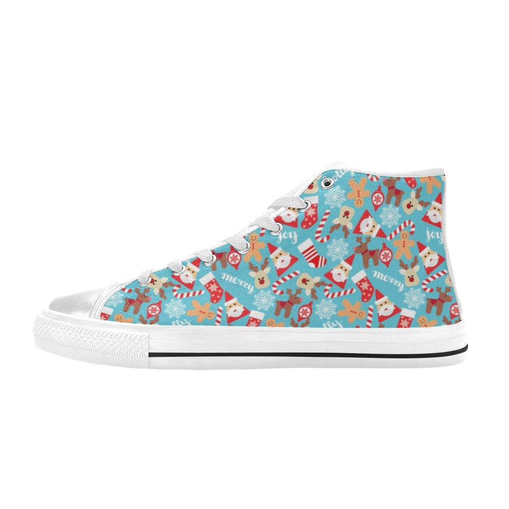 Santa Christmas Themed Print Design LKS306 High Top Women's White Shoes