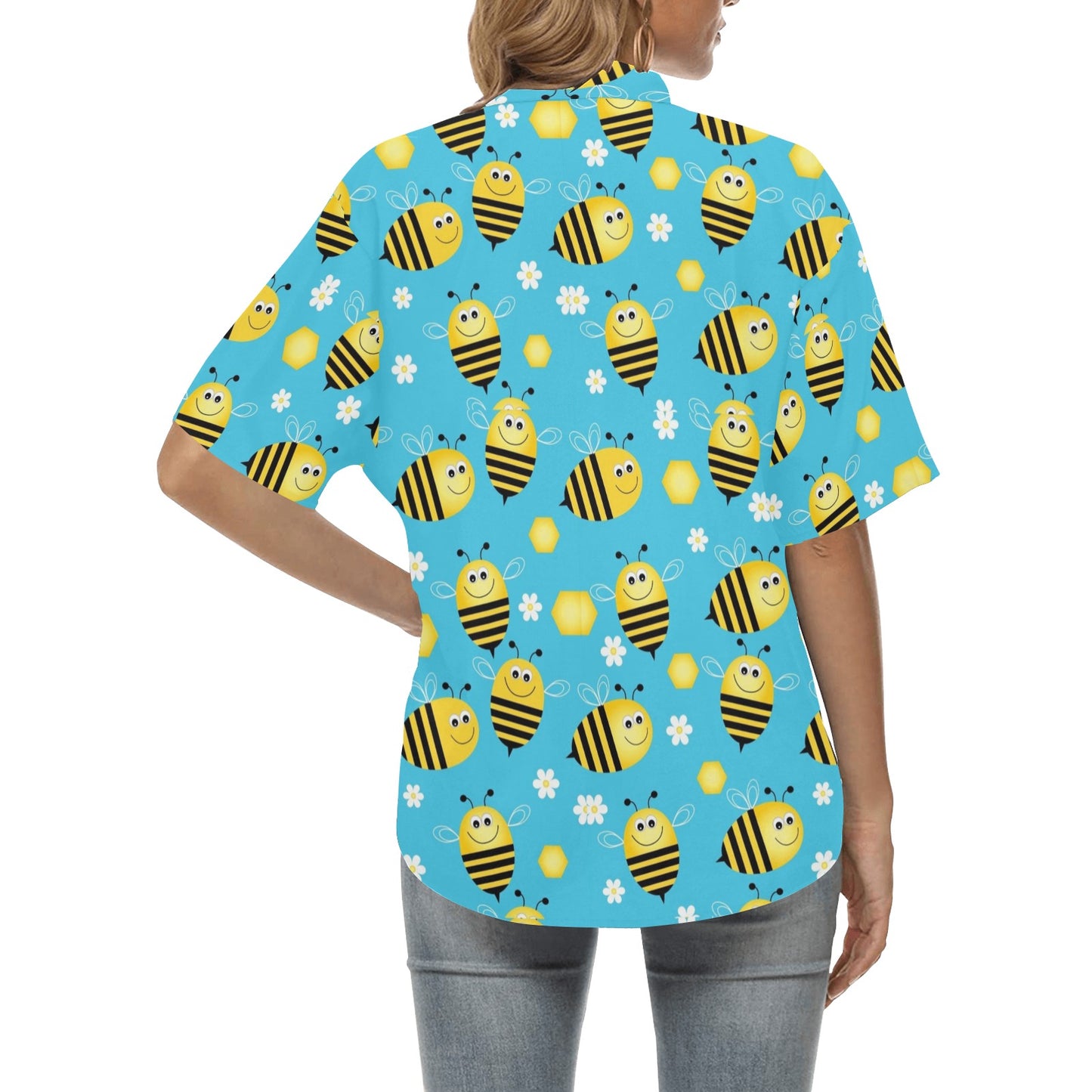 Bee Pattern Print Design BEE06 Women's Hawaiian Shirt