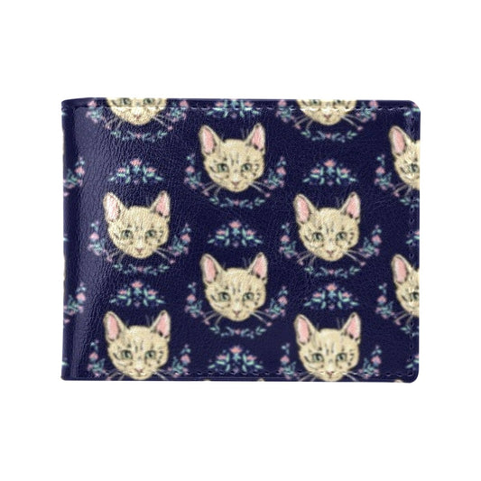 Cat Head with flower Print Pattern Men's ID Card Wallet