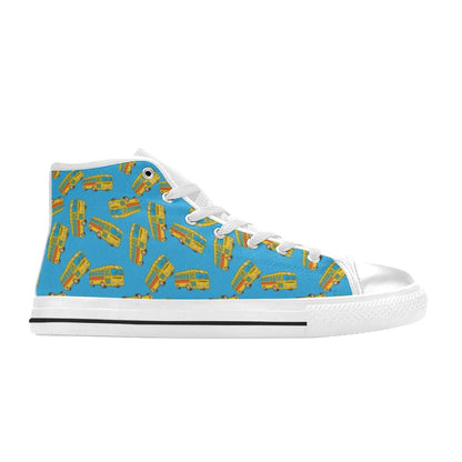 School Bus Print Design LKS302 High Top Women's White Shoes