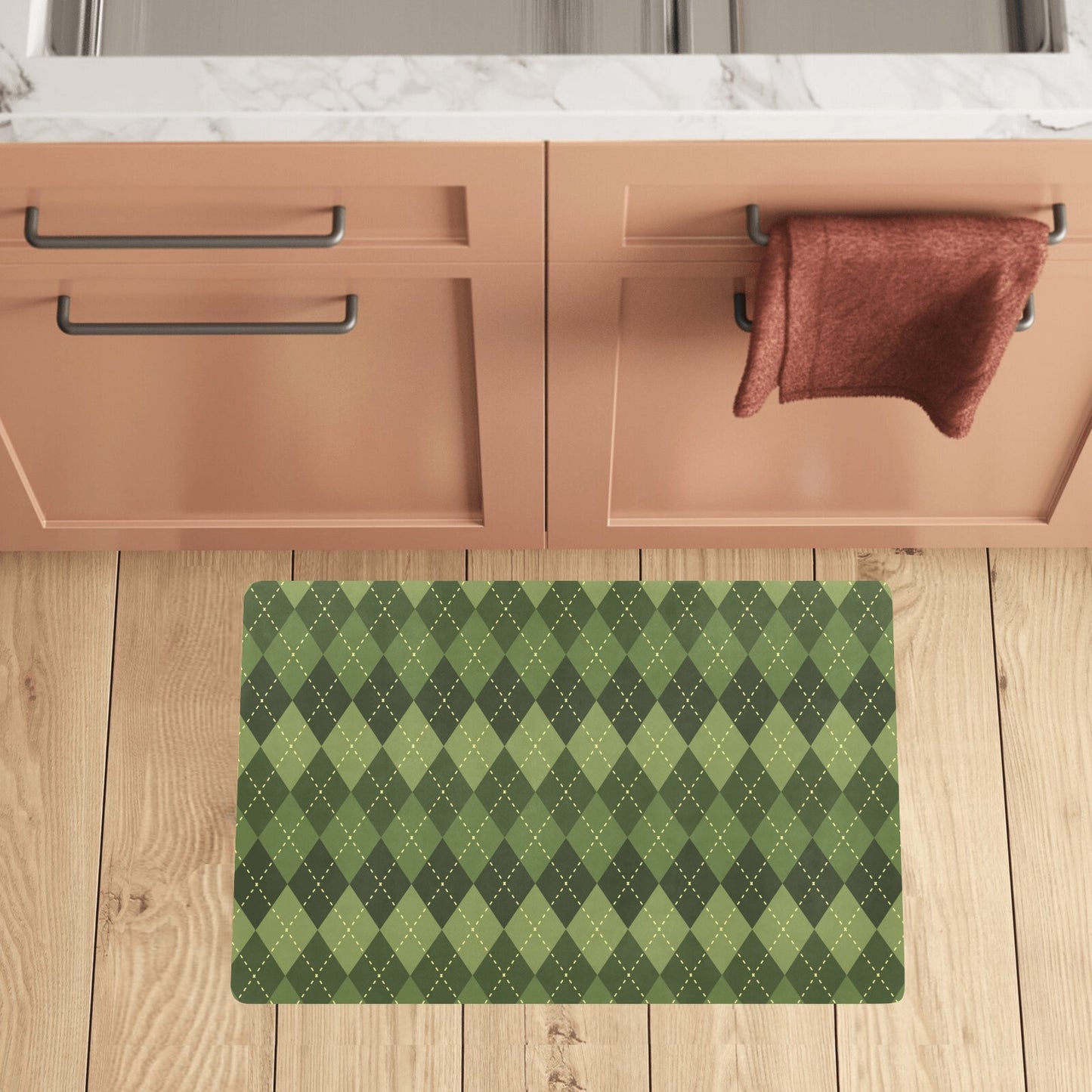 Argyle Green Pattern Print Design 01 Kitchen Mat