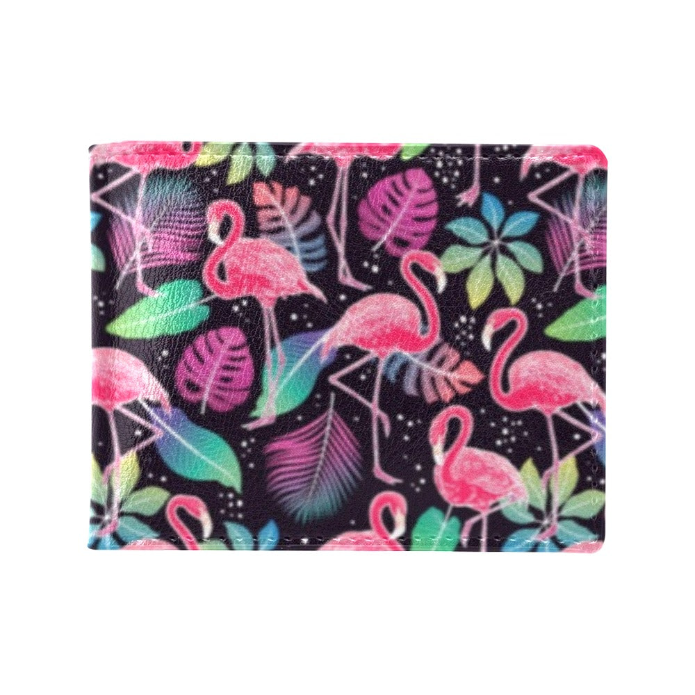 Flamingo Tropical leaves Neon Print Men's ID Card Wallet