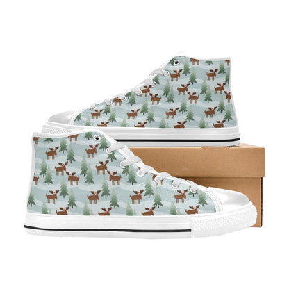 Moose Print Design LKS402 High Top Women's White Shoes