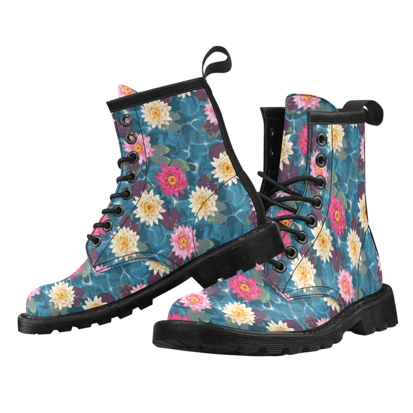 Water Lily Pattern Print Design WL05 Women's Boots