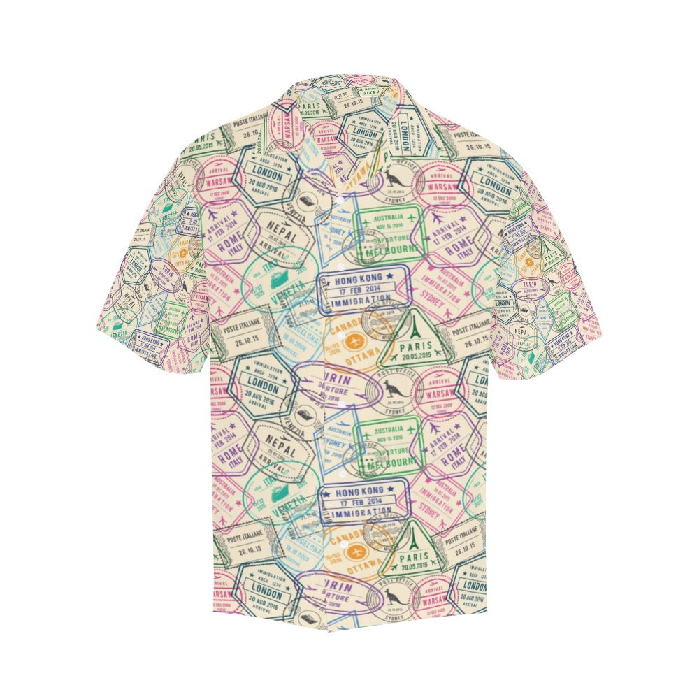 Travel Stamp Print Design LKS303 Men's Hawaiian Shirt