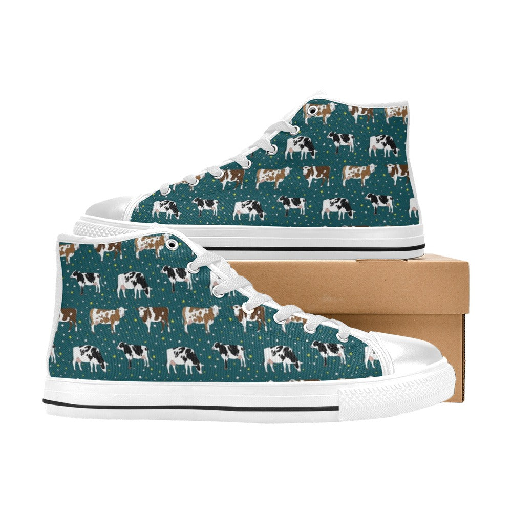 Cattle Print Design LKS404 High Top Women's White Shoes