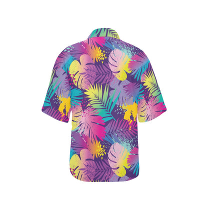 Palm Leaf Pattern Print Design A04 Women's Hawaiian Shirt
