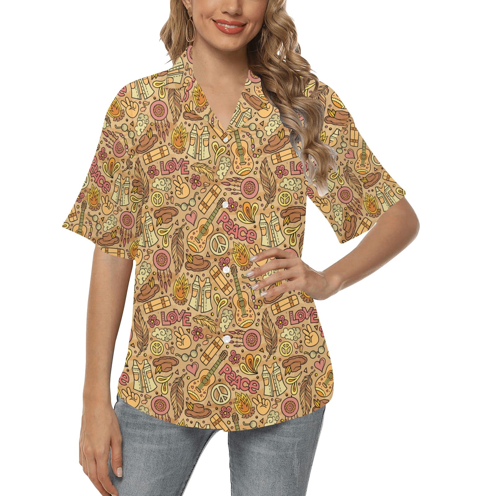 Hippie Print Design LKS305 Women's Hawaiian Shirt