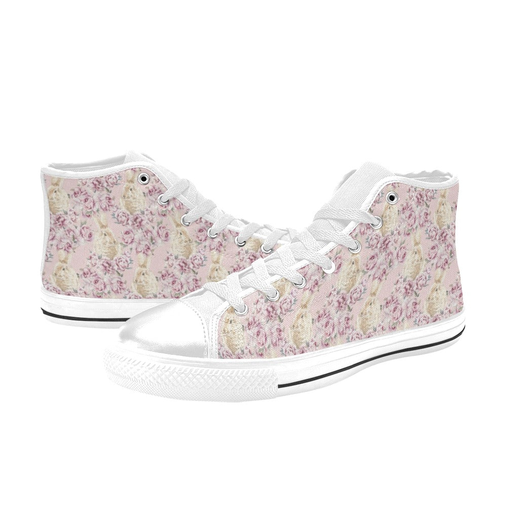 Rabbit Print Design LKS403 High Top Women's White Shoes
