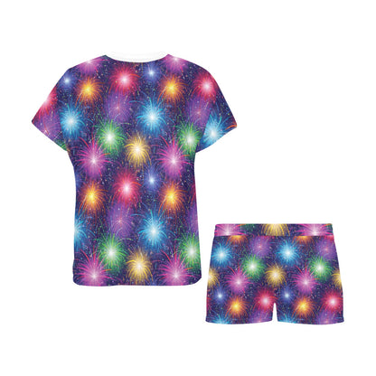 Firework Colorful Print Design LKS301 Women's Short Pajama Set