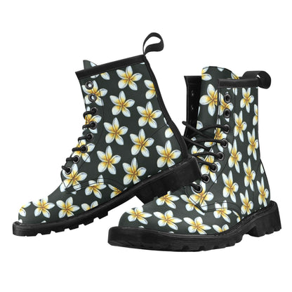 White Plumeria Pattern Print Design PM022 Women's Boots