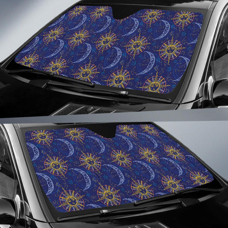 Celestial Moon Sun Pattern Print Design 01 Car Sun Shade-JORJUNE.COM