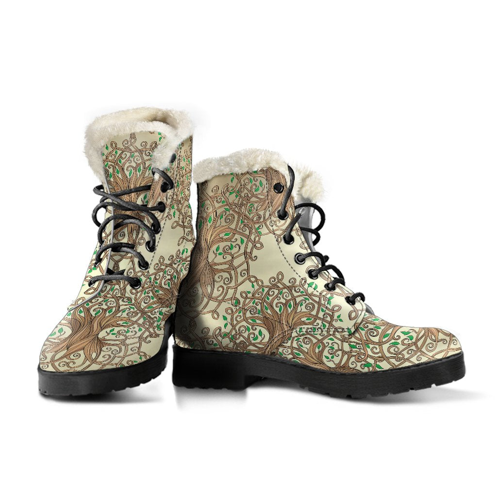 Celtic Tree of life Faux Fur Leather Boots