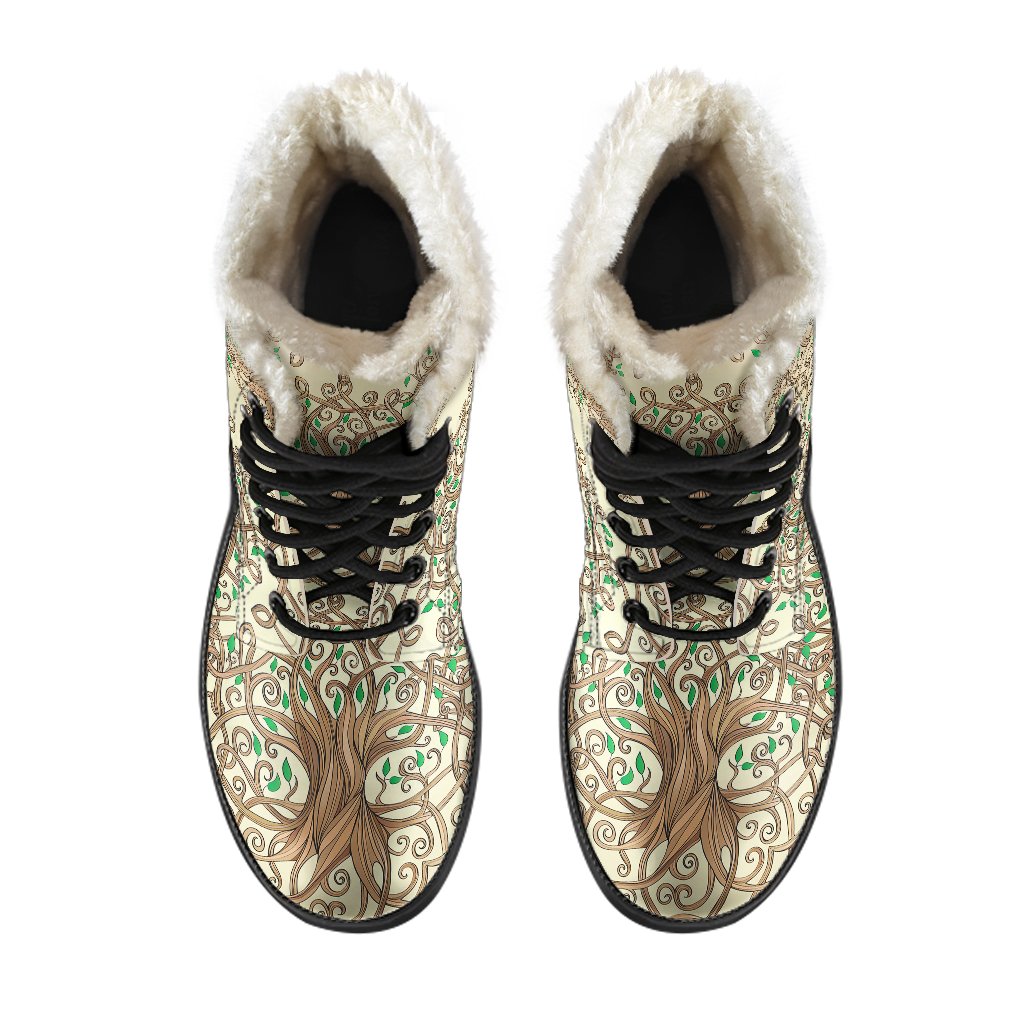 Celtic Tree of life Faux Fur Leather Boots