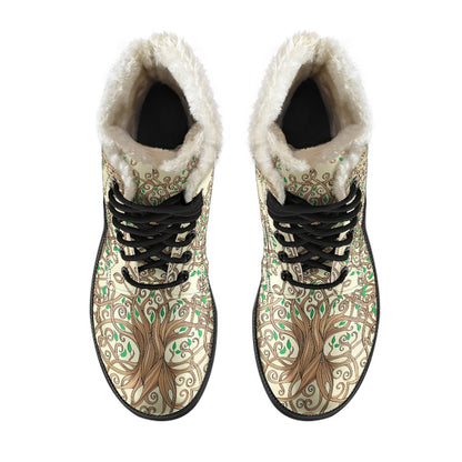 Celtic Tree of life Faux Fur Leather Boots