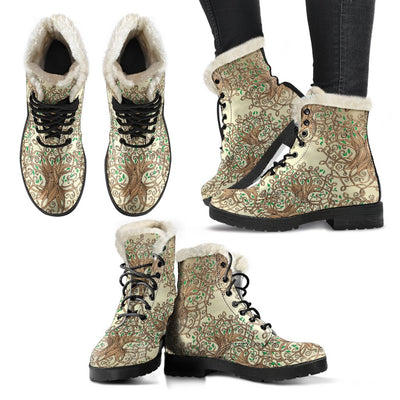 Celtic Tree of life Faux Fur Leather Boots