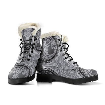 Celtic Tree of life Print Faux Fur Leather Boots