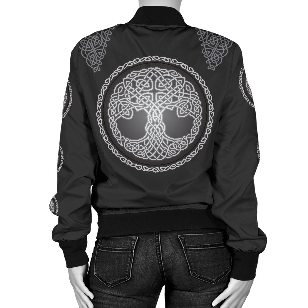 Celtic Tree of Life Print Women Casual Bomber Jacket