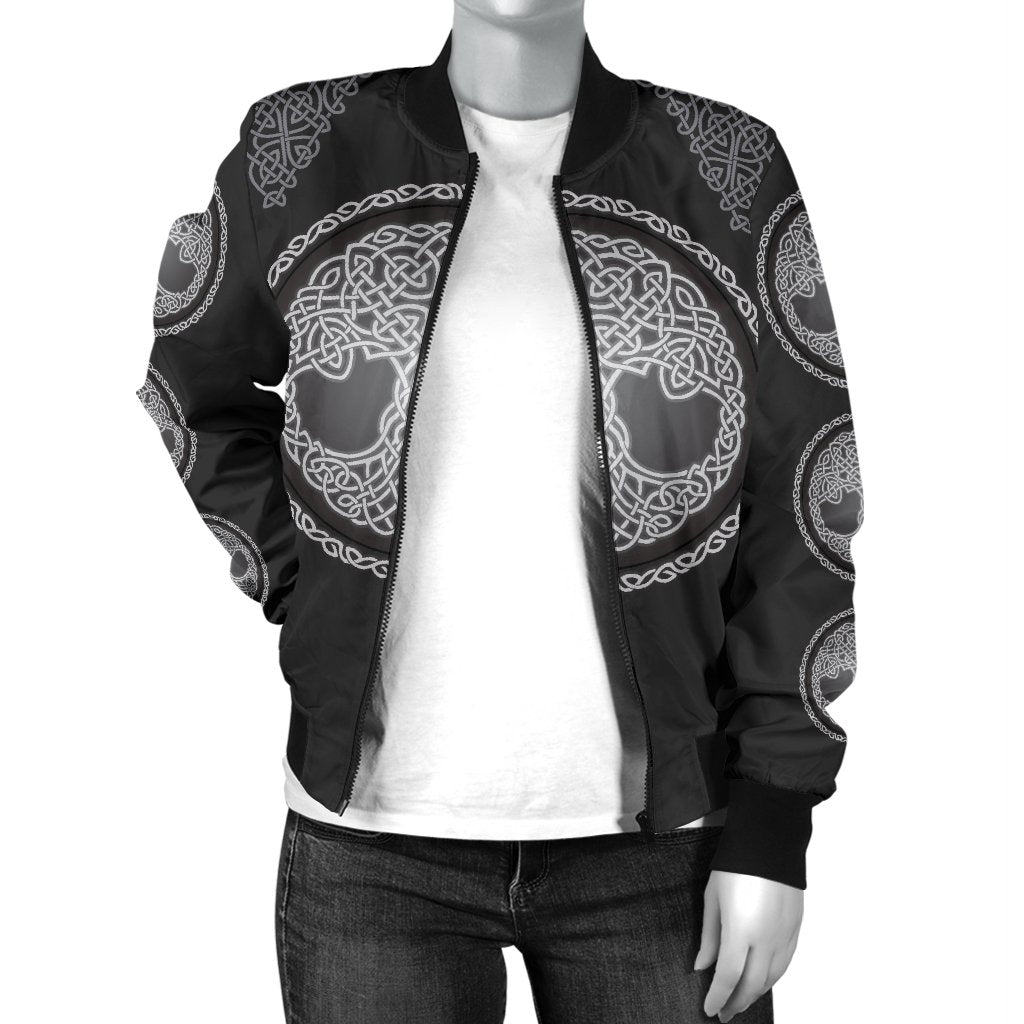 Celtic Tree of Life Print Women Casual Bomber Jacket