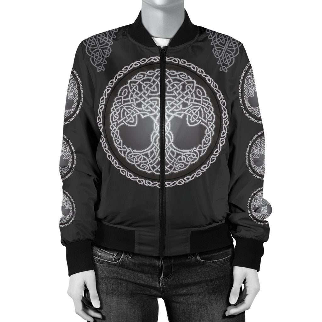 Celtic Tree of Life Print Women Casual Bomber Jacket