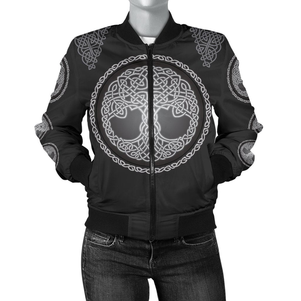 Celtic Tree of Life Print Women Casual Bomber Jacket