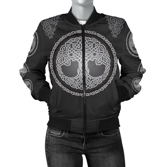 Celtic Tree of Life Print Women Casual Bomber Jacket