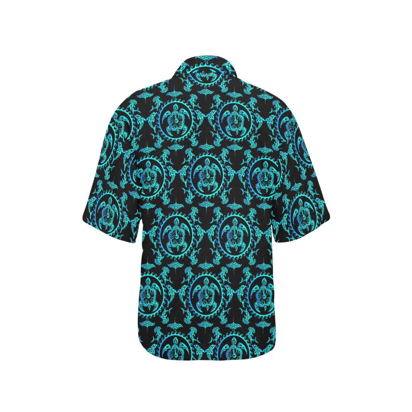 turquoise Tribal Sea Turtle Hawaiian Women's Hawaiian Shirt