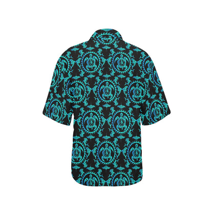 turquoise Tribal Sea Turtle Hawaiian Women's Hawaiian Shirt