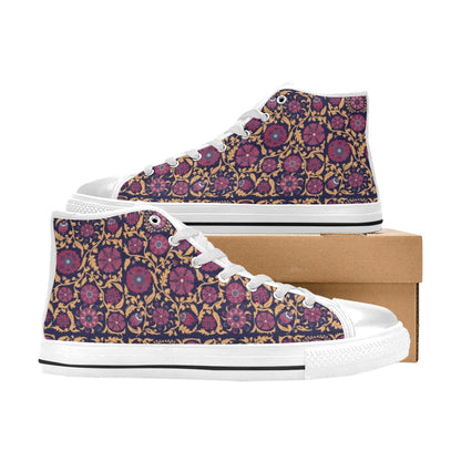 Suzani Print Design LKS303 High Top Women's White Shoes