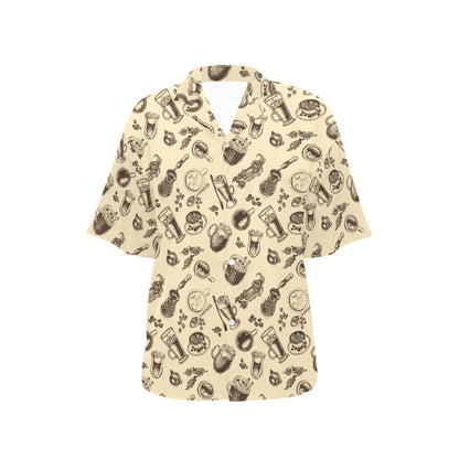 Coffee Pattern Print Design 05 Women's Hawaiian Shirt