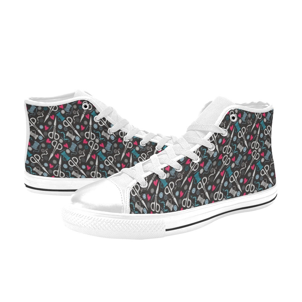 Sewing Equipment Print Design LKS305 High Top Women's White Shoes
