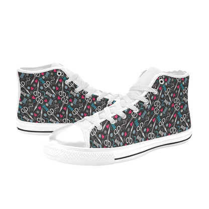 Sewing Equipment Print Design LKS305 High Top Women's White Shoes