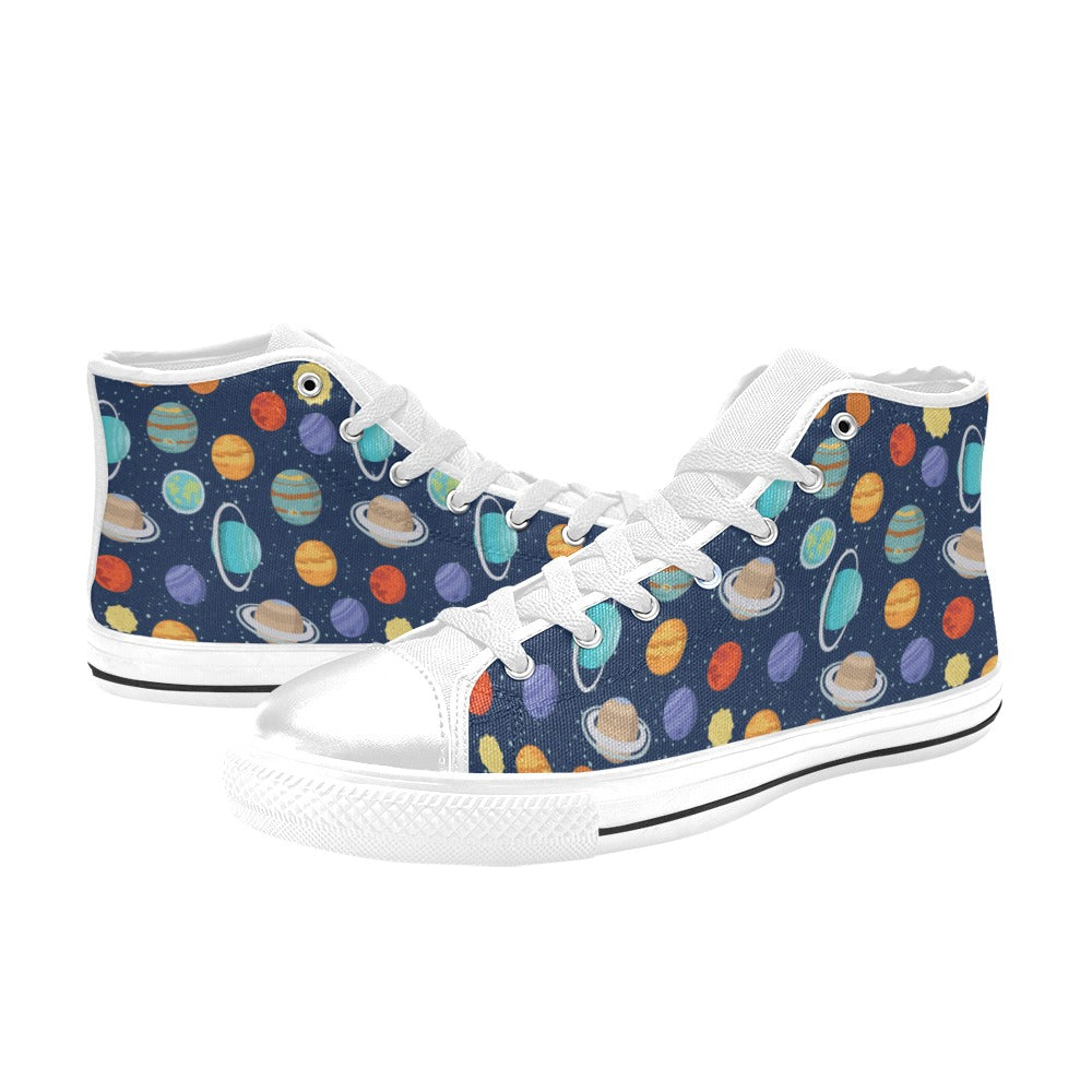 Planet With Star Print Design LKS303 High Top Women's White Shoes