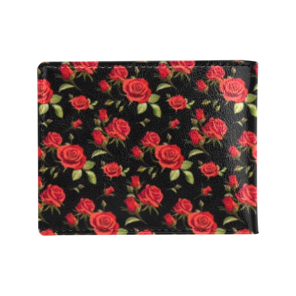 Red Rose Themed Print Men's ID Card Wallet