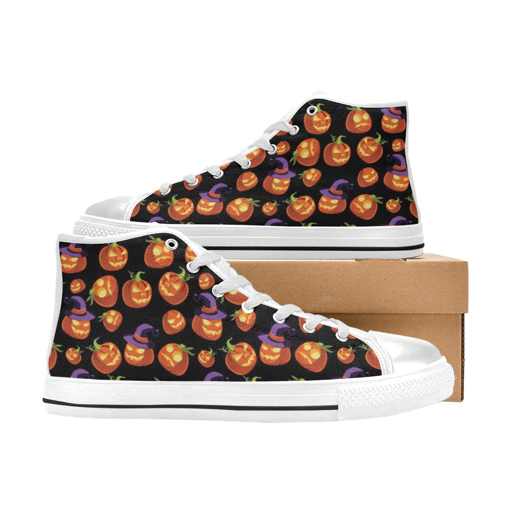 Witch Pumpkin Halloween Print LKS302 High Top Women's White Shoes