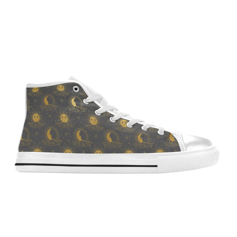 Sun Moon Print Design LKS305 High Top Women's White Shoes