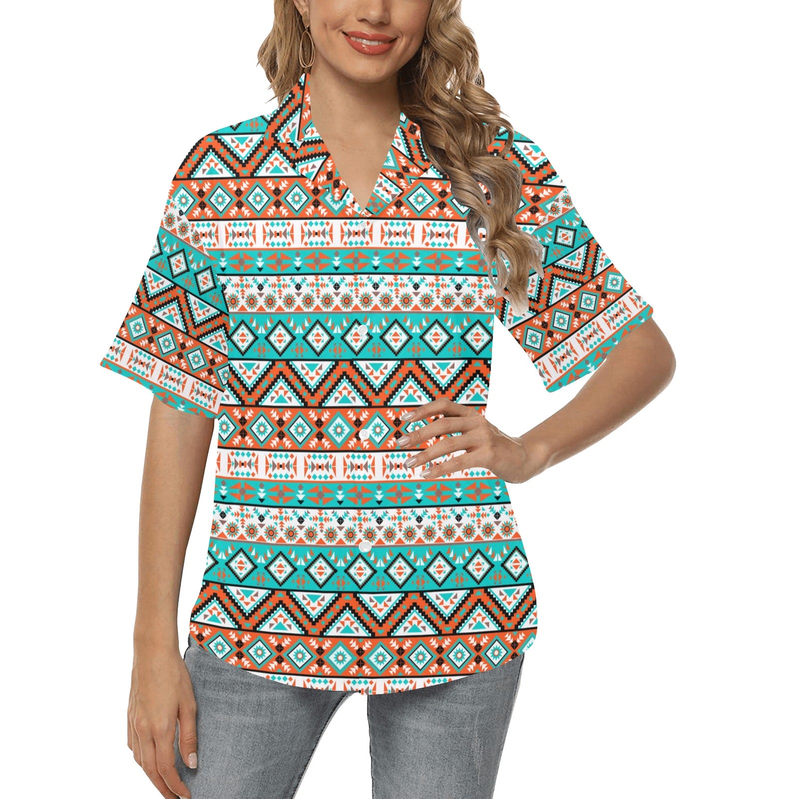 Navajo Style Print Pattern Women's Hawaiian Shirt