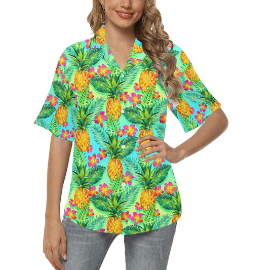 Pineapple Pattern Print Design PP010 Women's Hawaiian Shirt