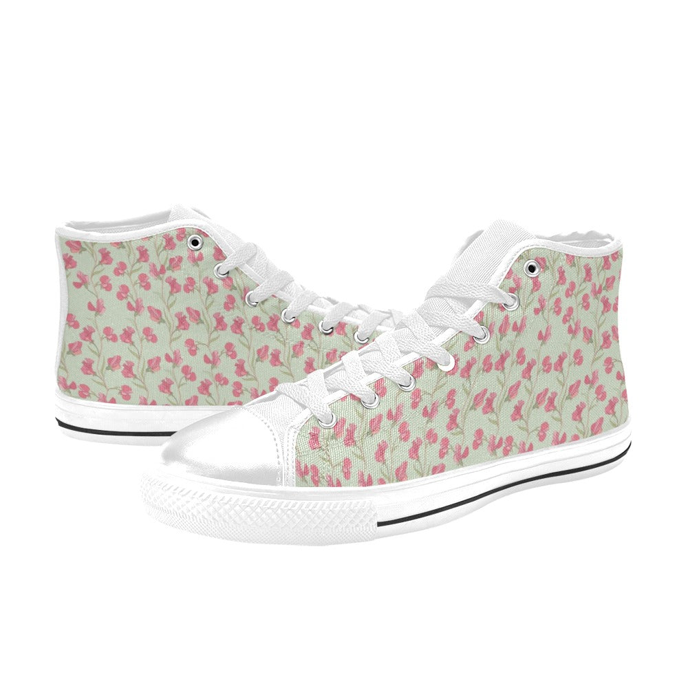 Sweet Pea Print Design LKS301 High Top Women's White Shoes