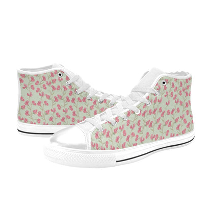 Sweet Pea Print Design LKS301 High Top Women's White Shoes