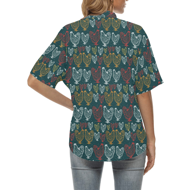 Rooster Hand Draw Design Women's Hawaiian Shirt