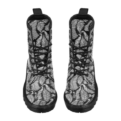 Fern Leave Black White Print Pattern Women's Boots