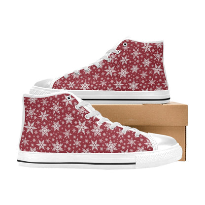 Snowflake Red Print Design LKS302 High Top Women's White Shoes
