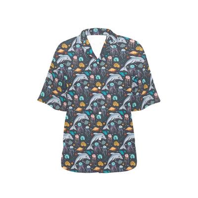 Underwater Dolphin Print Design LKS304 Women's Hawaiian Shirt