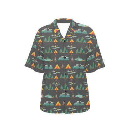 Camping Tent Pattern Print Design 03 Women's Hawaiian Shirt