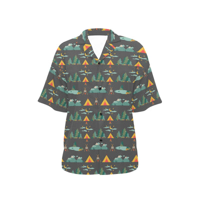 Camping Tent Pattern Print Design 03 Women's Hawaiian Shirt