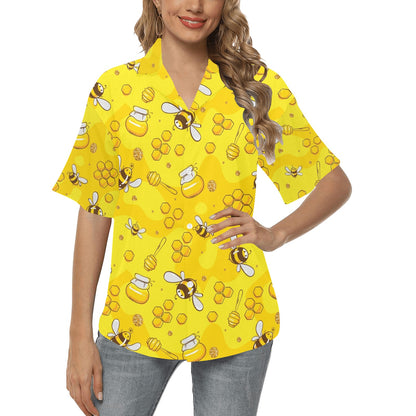 Bee Pattern Print Design BEE01 Women's Hawaiian Shirt