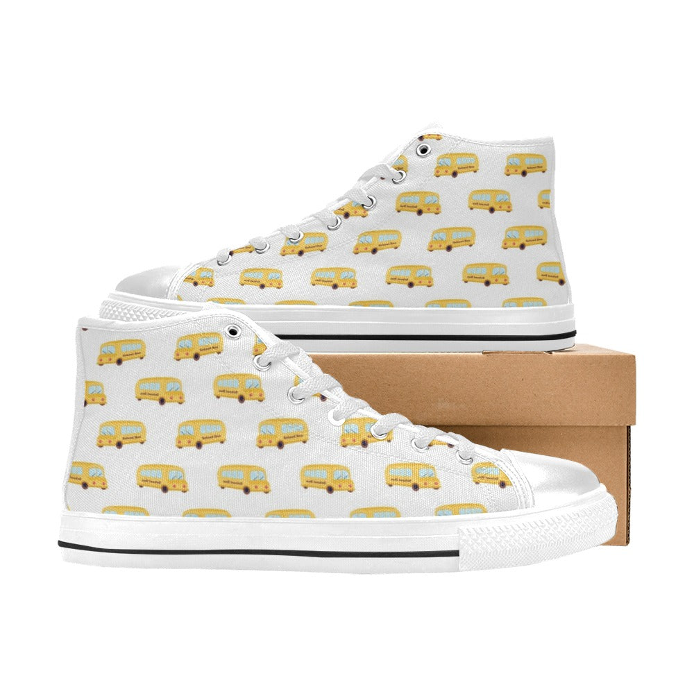 School Bus Print Design LKS306 High Top Women's White Shoes