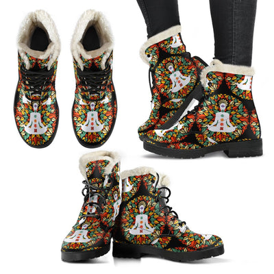 Chakra Yoga Faux Fur Leather Boots